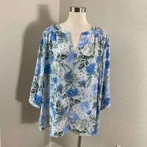 Rose + Olive Womens Plus 2X Floral Tunic Top V Neck Shirt Blouse